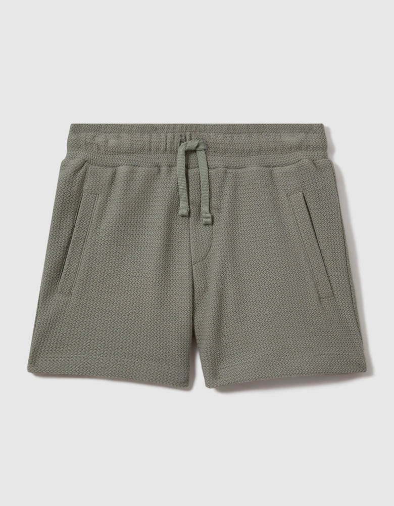 Textured Cotton Drawstring Shorts