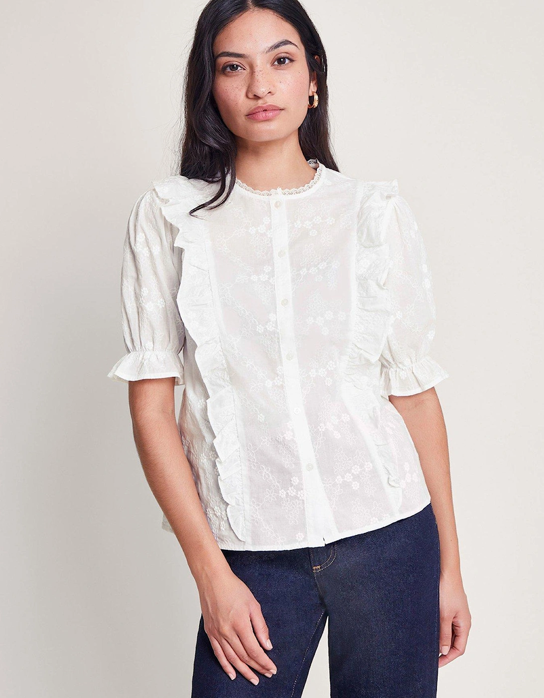 Iris Embroidered Blouse White, 2 of 1