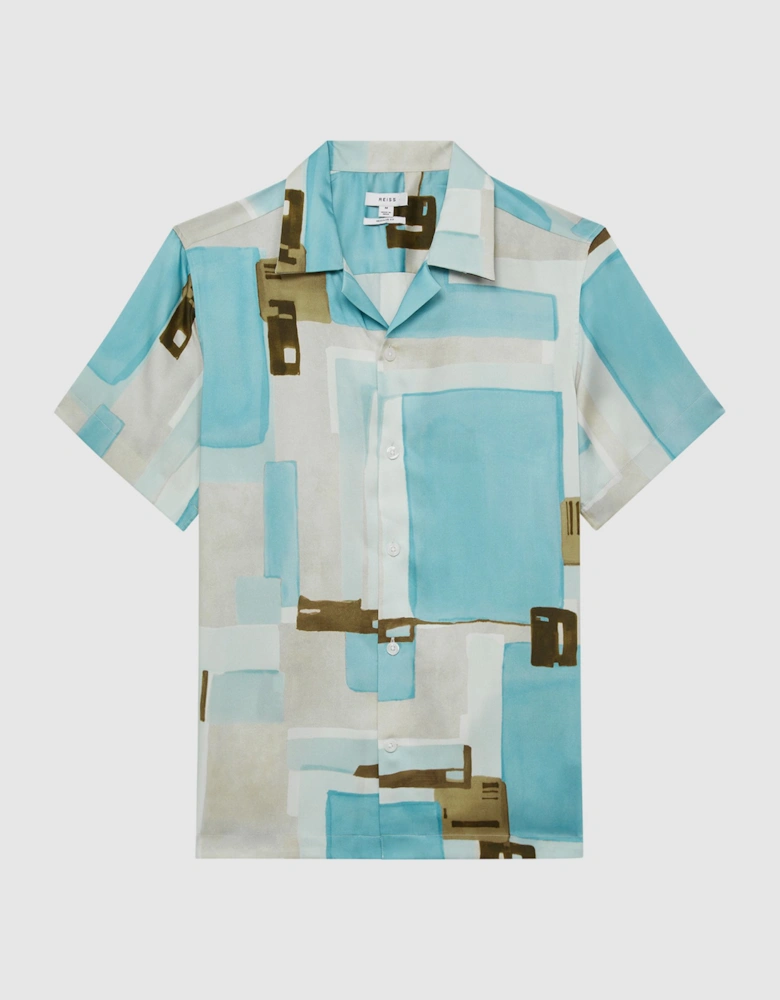Cuban Collar Abstract Print Shirt