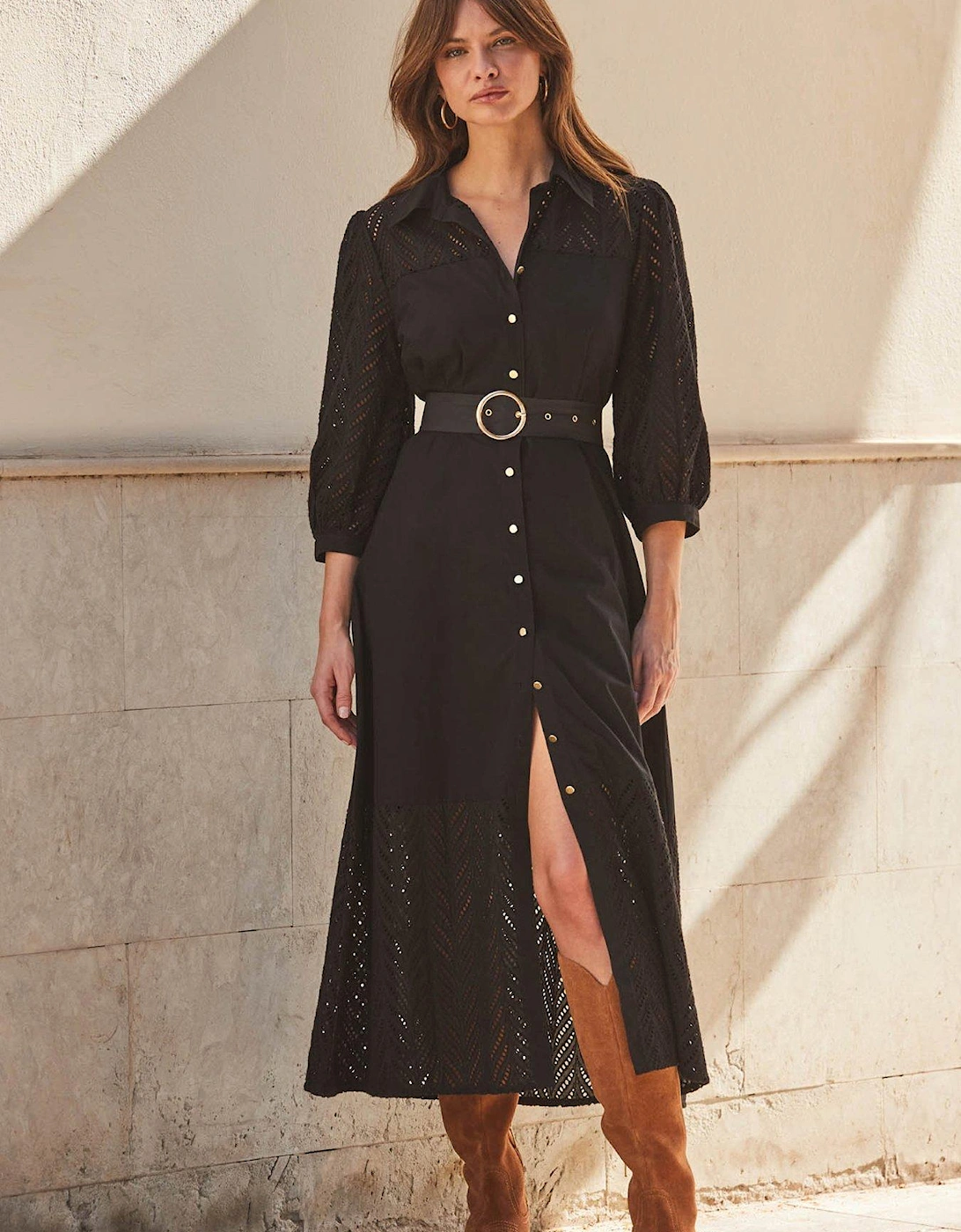 Broderie Sleeve Dress - Black, 6 of 5