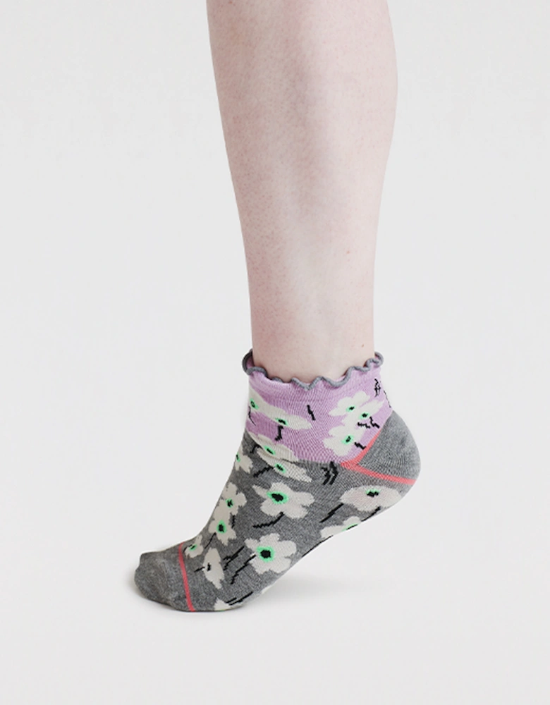 Thought Elora Floral Ankle Sock Lavender Pink -UK 4-7