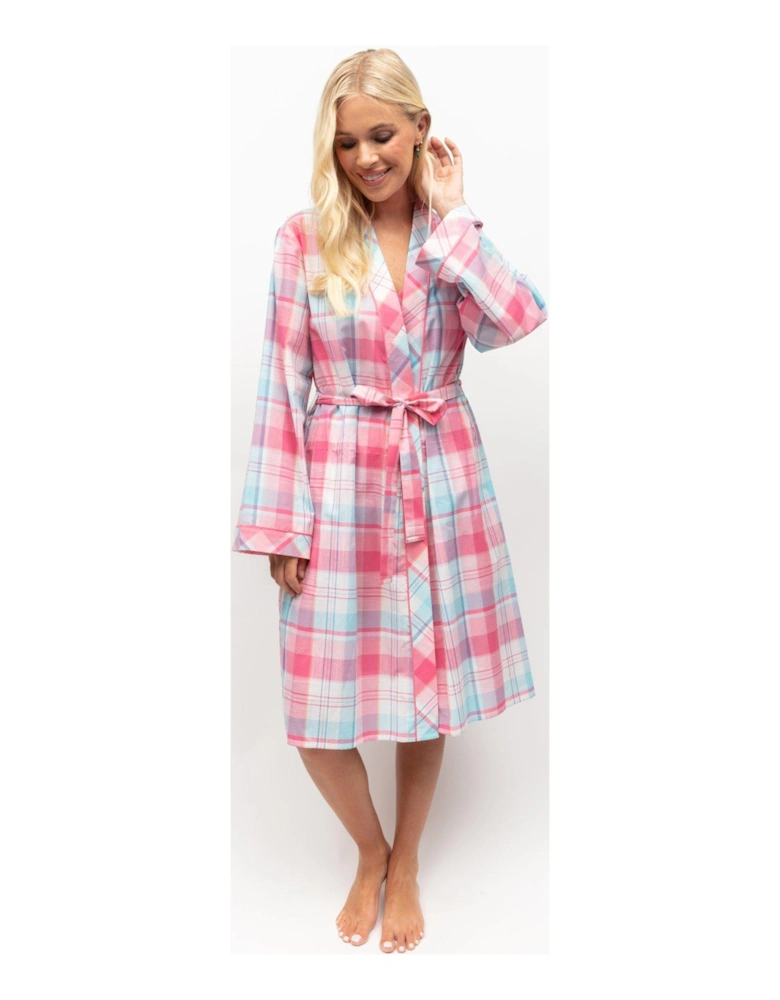 Pink Check Short Dressing Gown