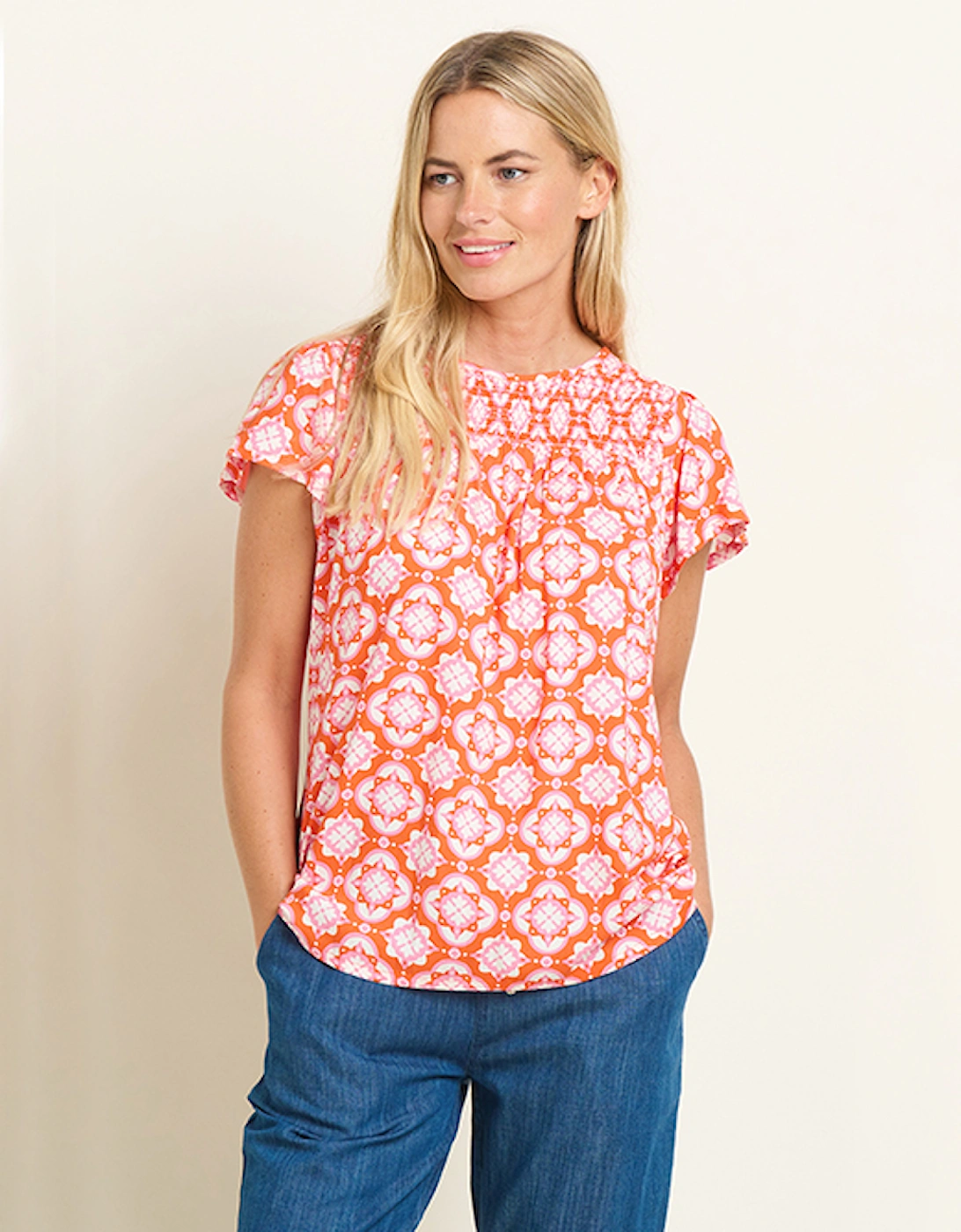 Women's Moroccan Tile Blouse Coral, 5 of 4