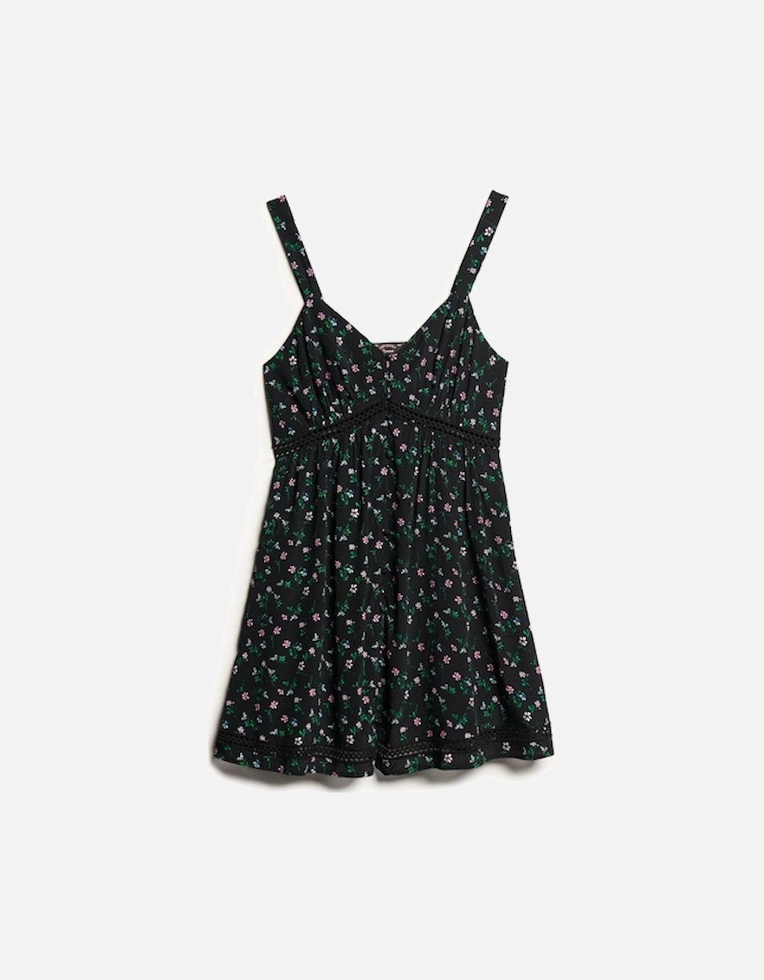 Women's Lace Trim V Neck Cami Dress Cosmos Black Floral Print