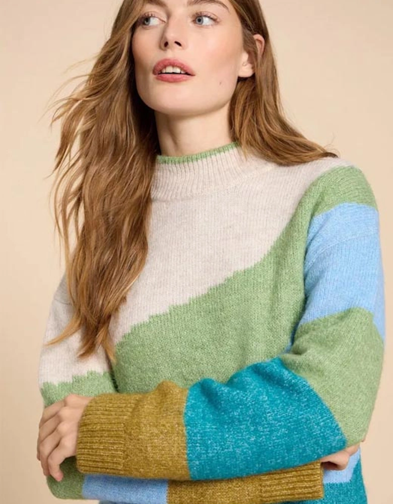 Women's Daisy Colour Block Jumper Green Multi