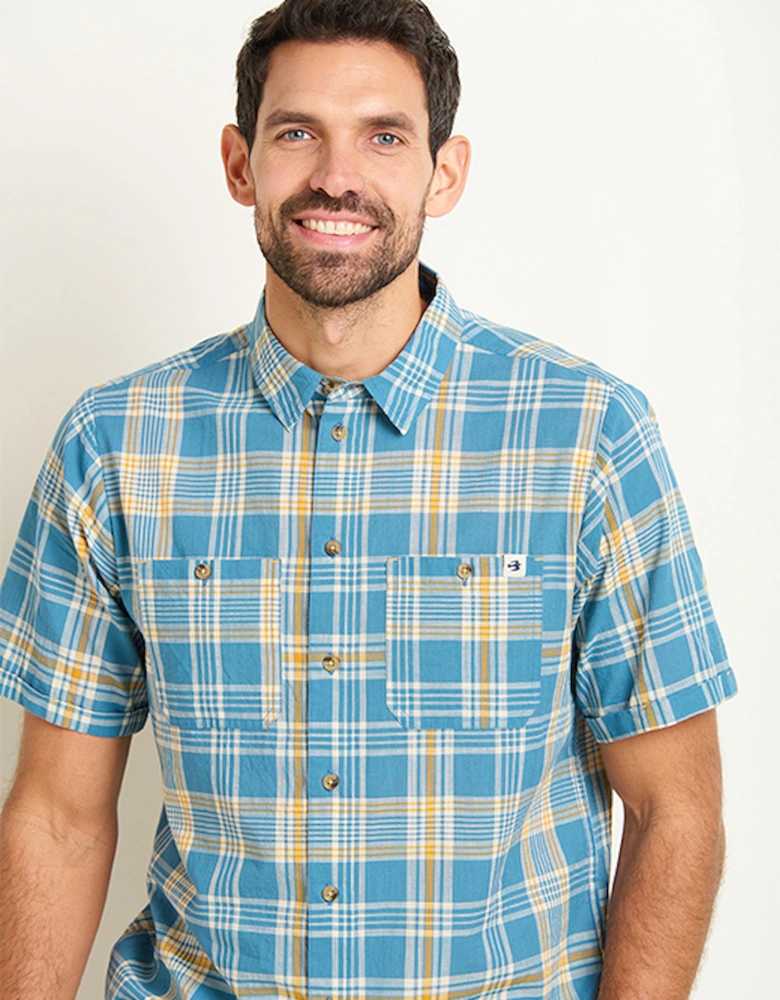 Men's Short Sleeve Shirt Blue Check