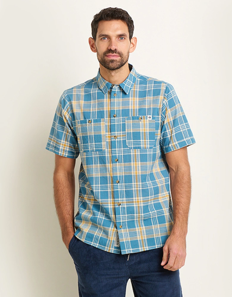 Men's Short Sleeve Shirt Blue Check