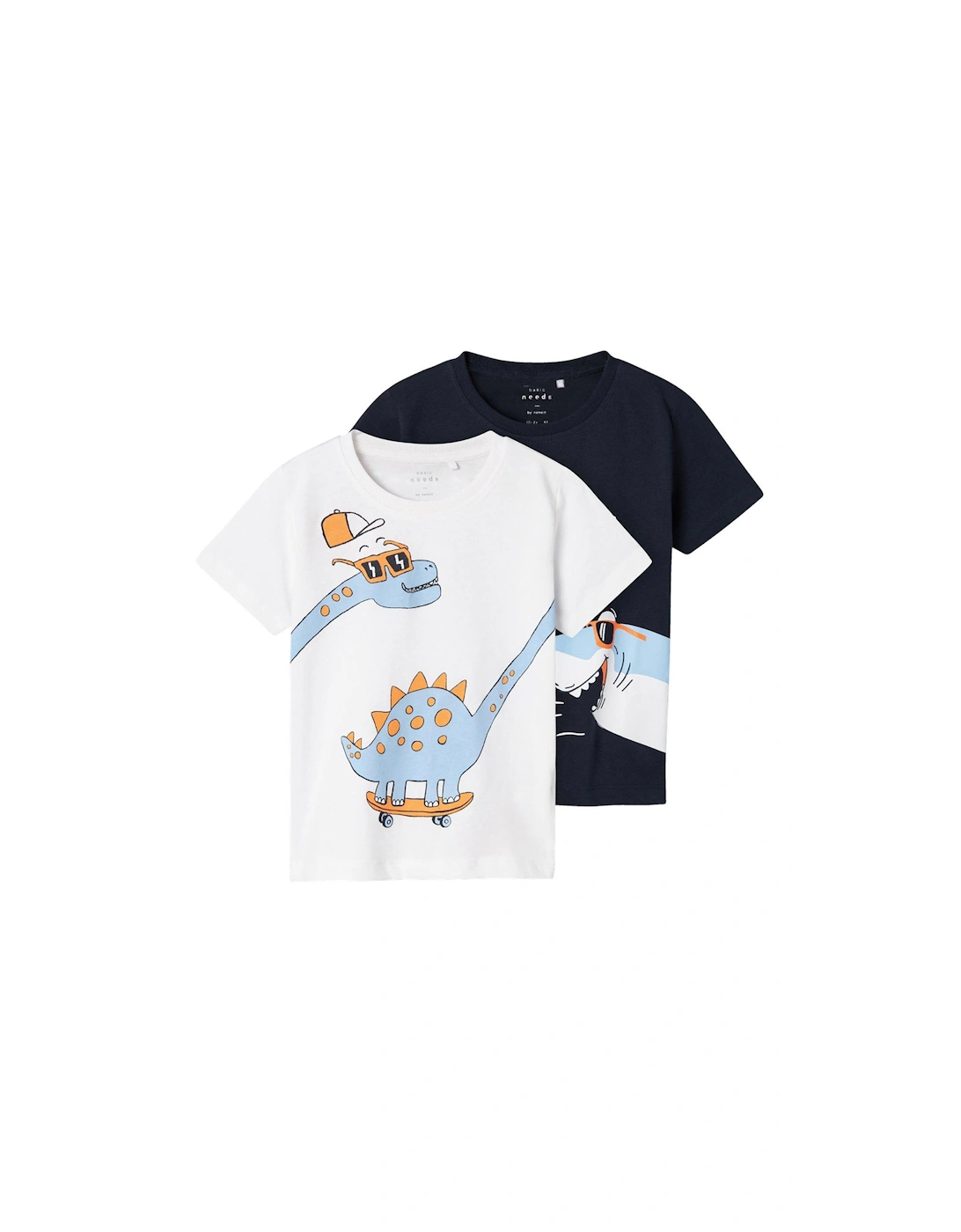 Mini Boys 2 Pack Dino & Shark Short Sleeve Tshirts - Bright White/Dark Sapphire, 4 of 3