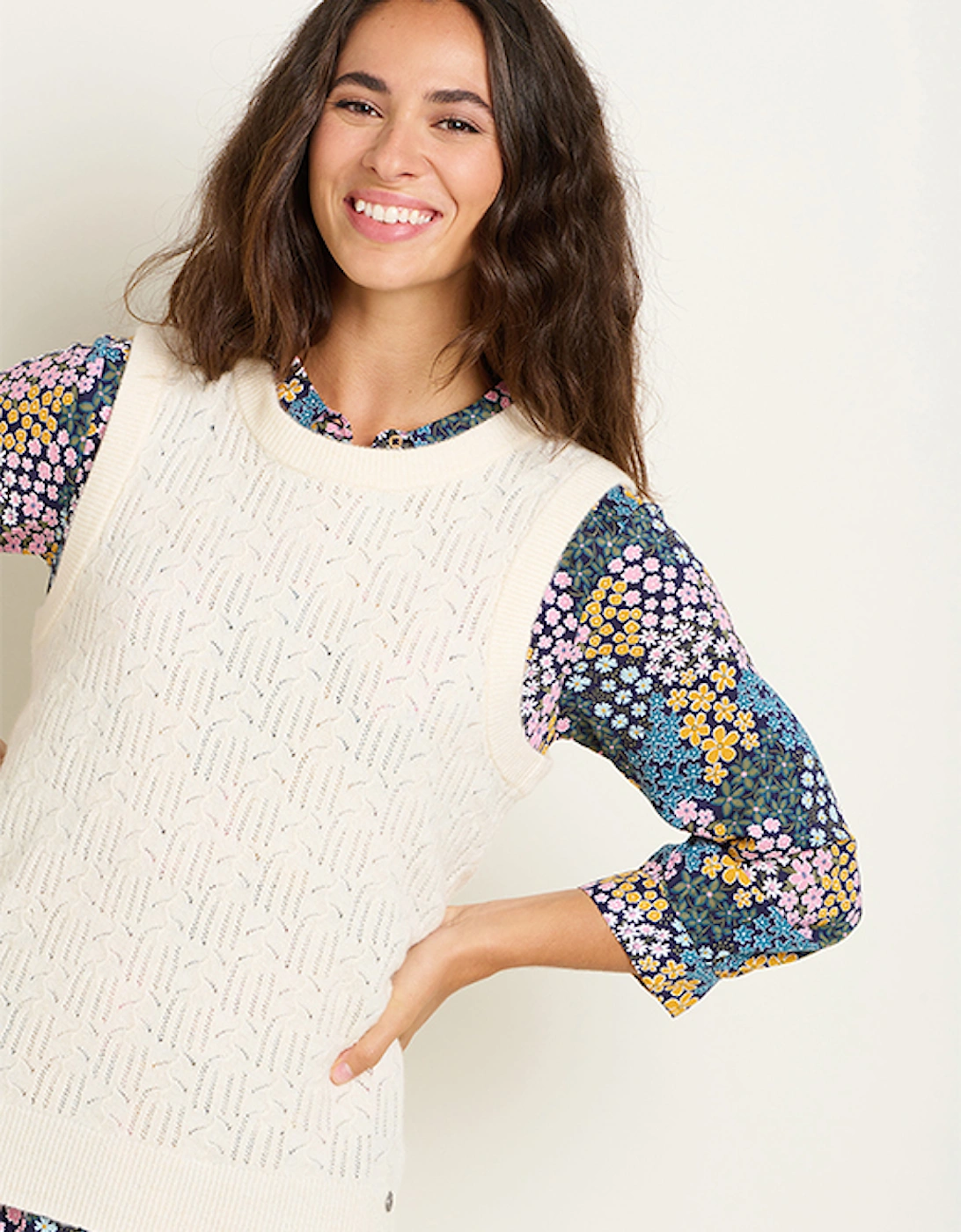 Women's Cream Stitch Detail Knitted Vest Cream