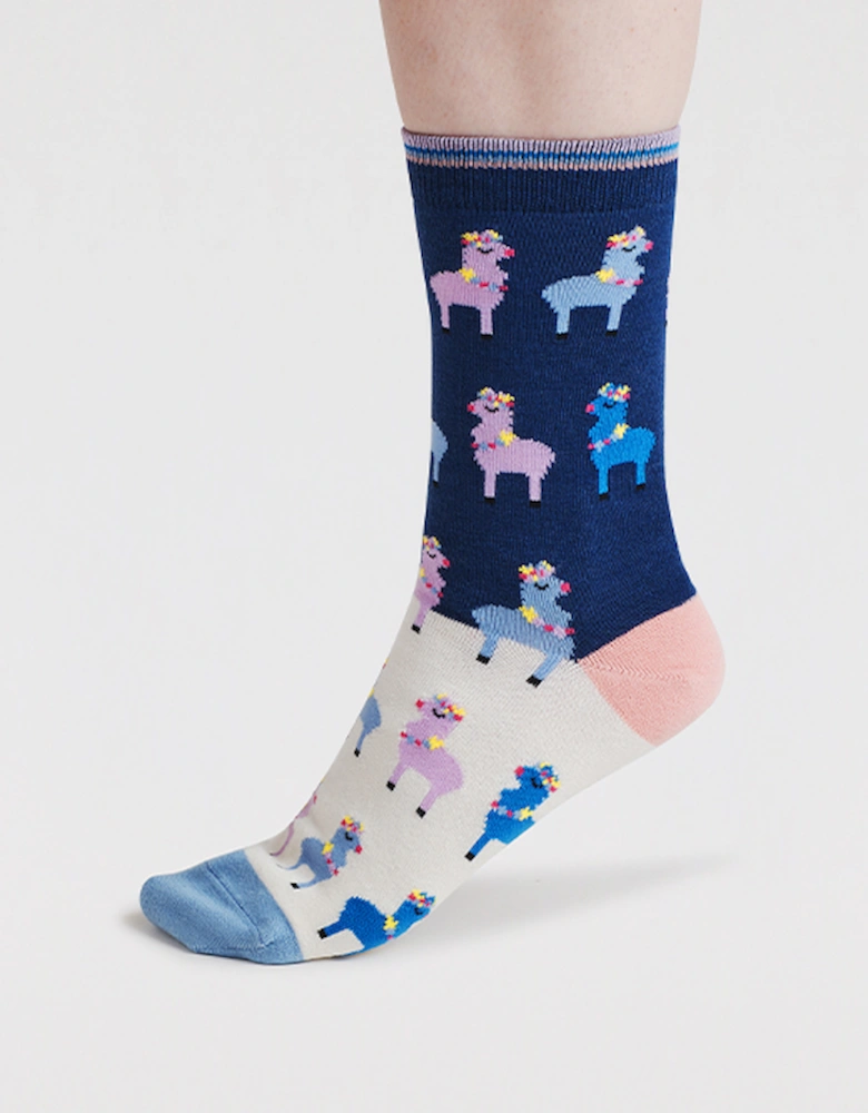 Thought Claire Rainbow Llama Sock Violet Blue - UK4-7