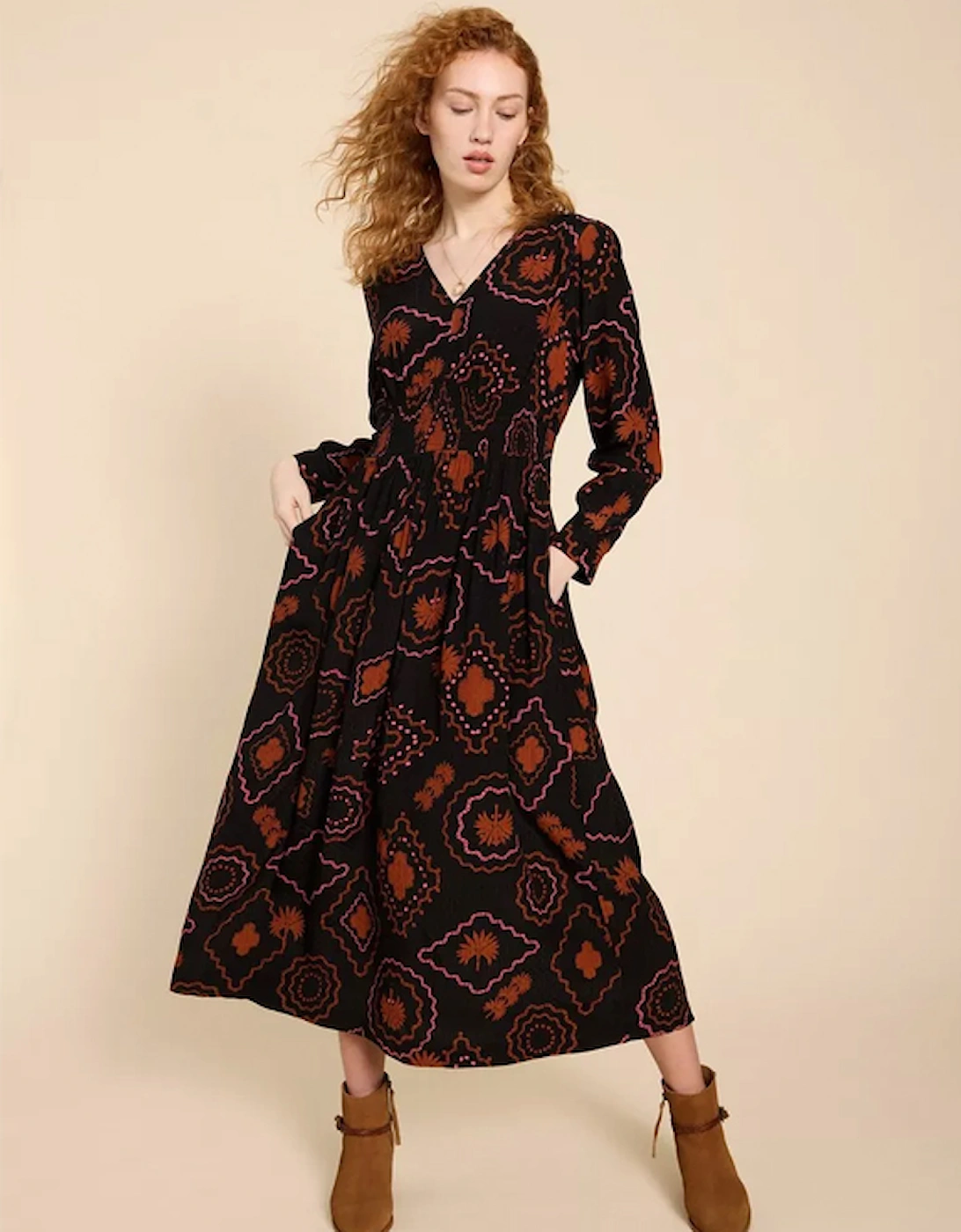 Petite Women's Edie Eco Vero Maxi Dress Black Print, 8 of 7