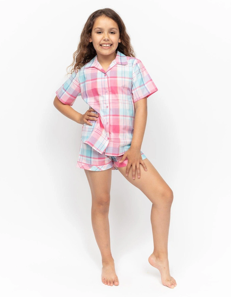 Girls Shelly Check Shorty Pyjamas - Pink