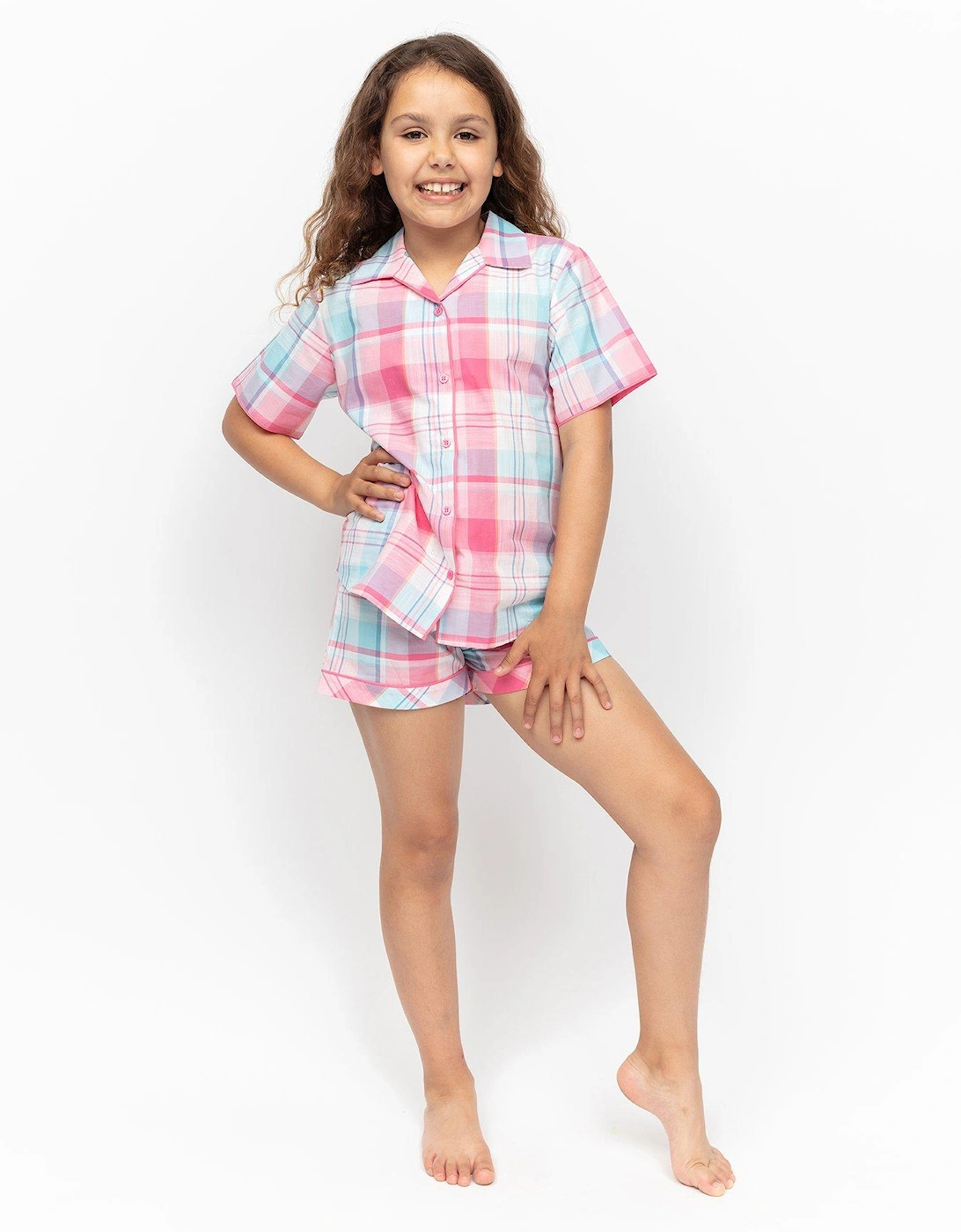 Girls Shelly Check Shorty Pyjamas - Pink, 2 of 1