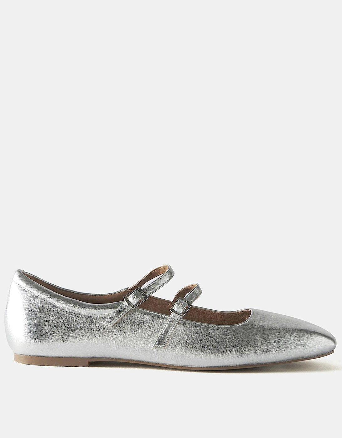 MJ Silver Leather Ballet Pumps, 2 of 1