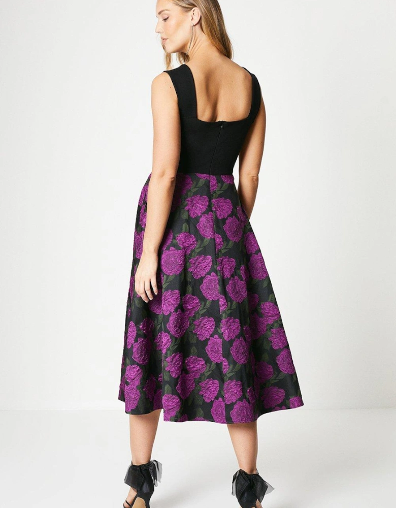 Ponte Bodice Dress With Jacquard Skirt