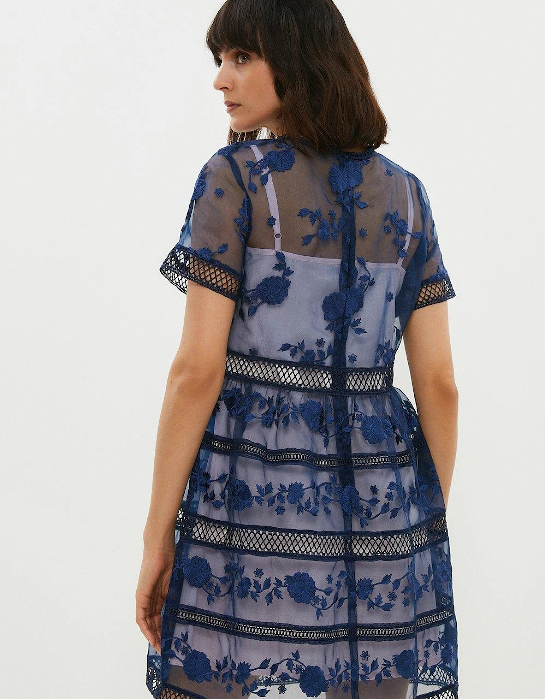 Premium Embroidered Organza Mini Dress