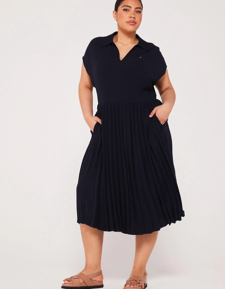 Plus Size Pleated Dress - Navy