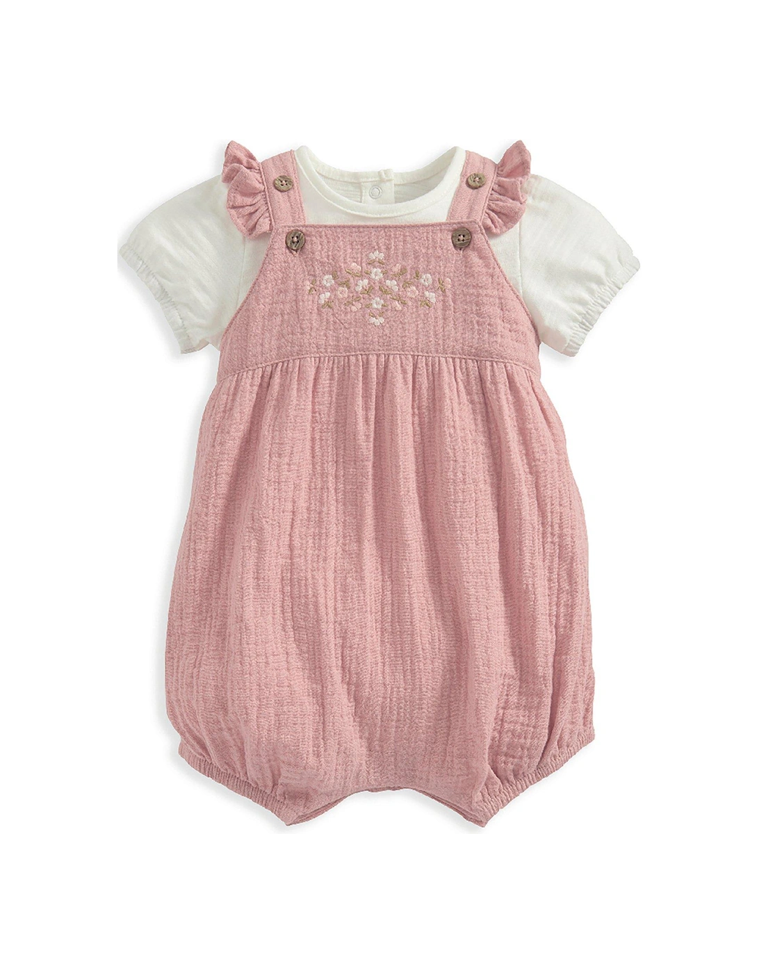 Baby Girls 2 Piece Embroidered Dungarees & Bodysuit Set - Pink, 2 of 1