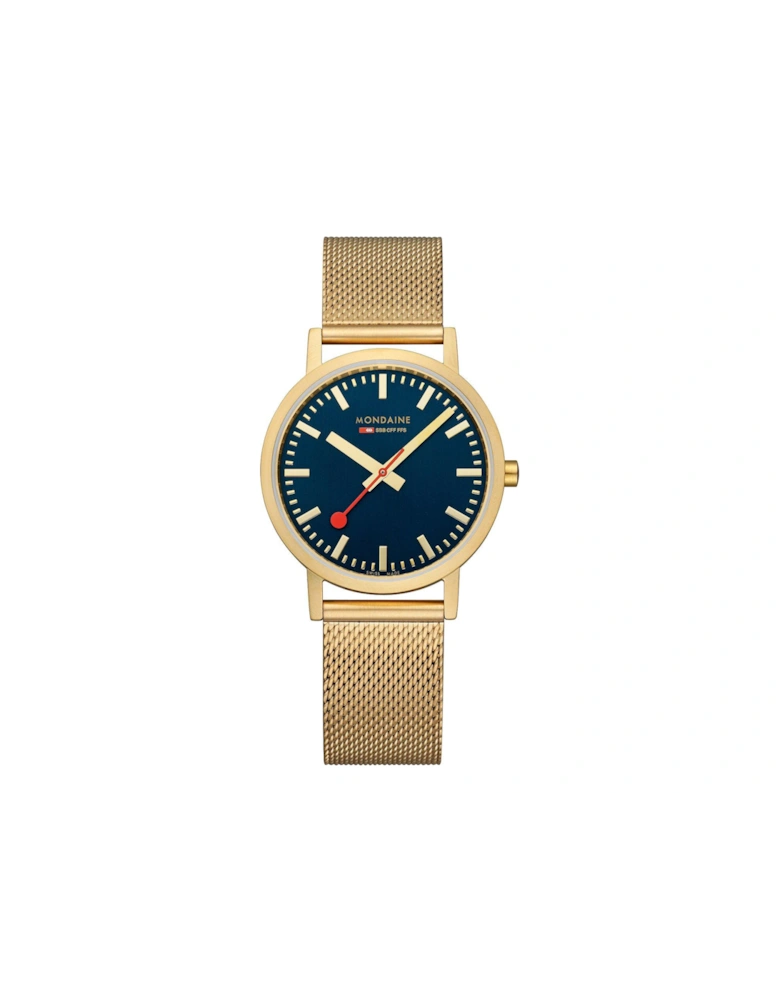 Classic Golden 36mm Case Deep Ocean Blue Watch with Mesh Bracelet