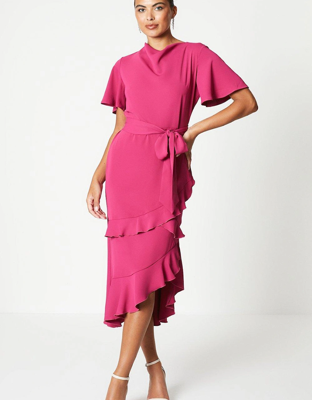 Ruffle Skirt Drape Neck Midi Dress, 5 of 4