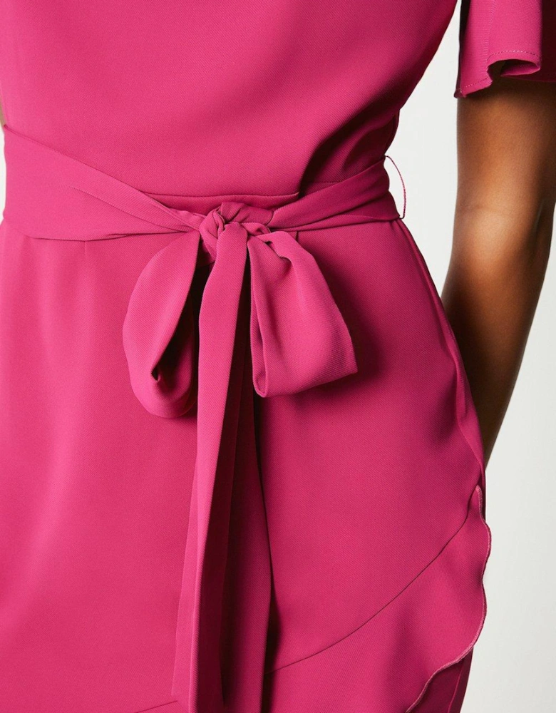 Ruffle Skirt Drape Neck Midi Dress