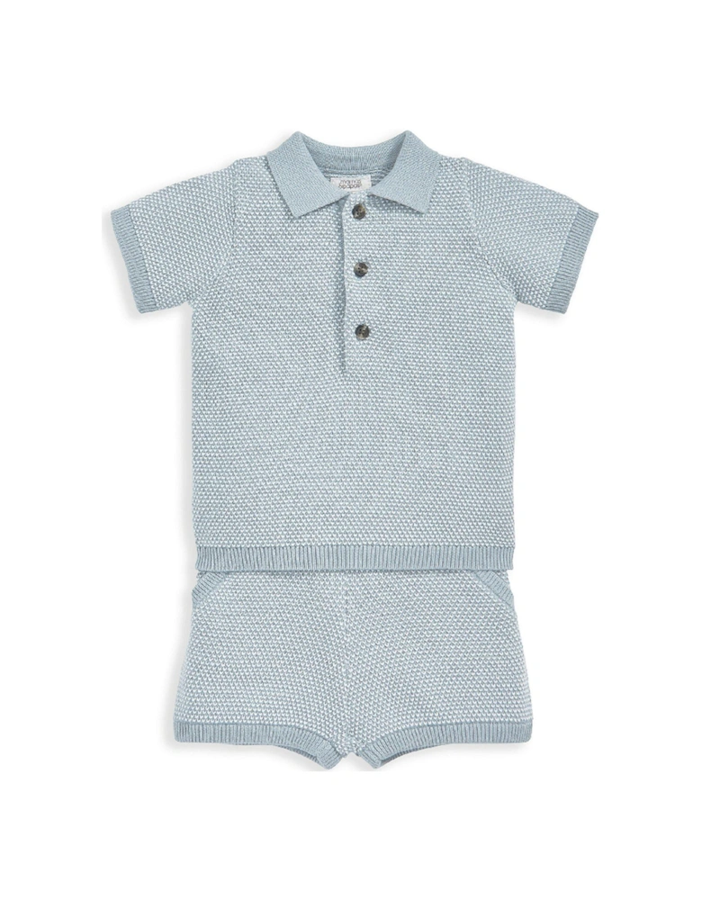 Baby Boys 2 Piece Knitted Polo & Shirt Set - Blue