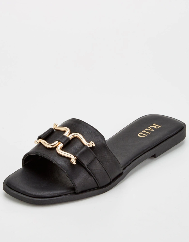 Miya Metallic Detail Flat Sandal - Black