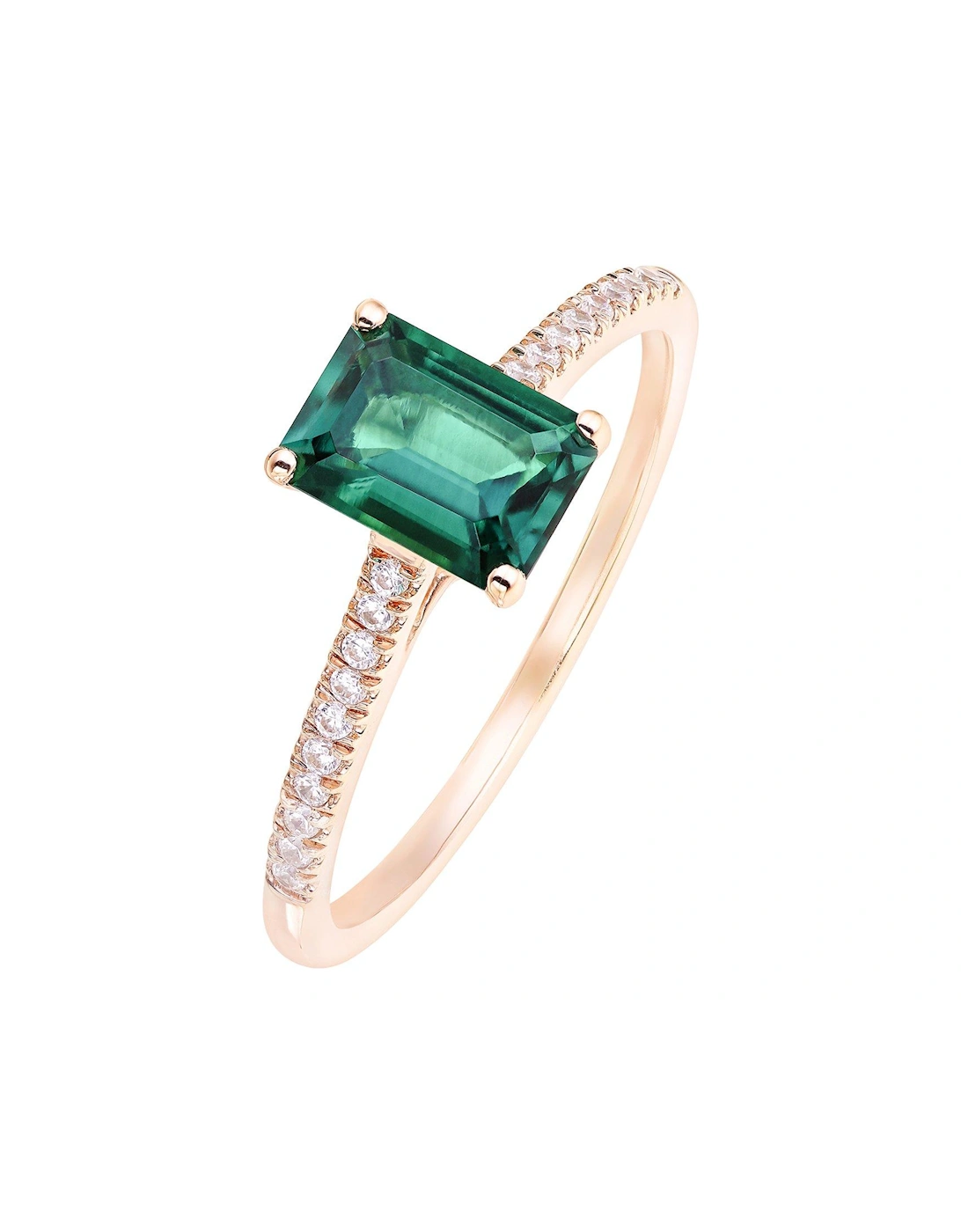 9ct Rose Gold Octagon Created Emerald and 0.09ct Diamond Ring, 2 of 1