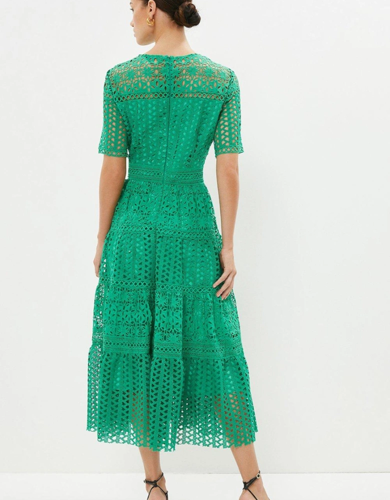 Petite Midi Dress In Lace With Tiers