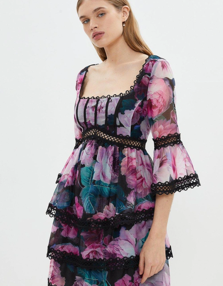 Panelled Bodice Lace Trim Mini Dress