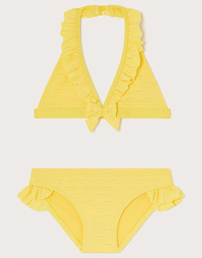 Girls Broderie Triangle Bikini - Yellow