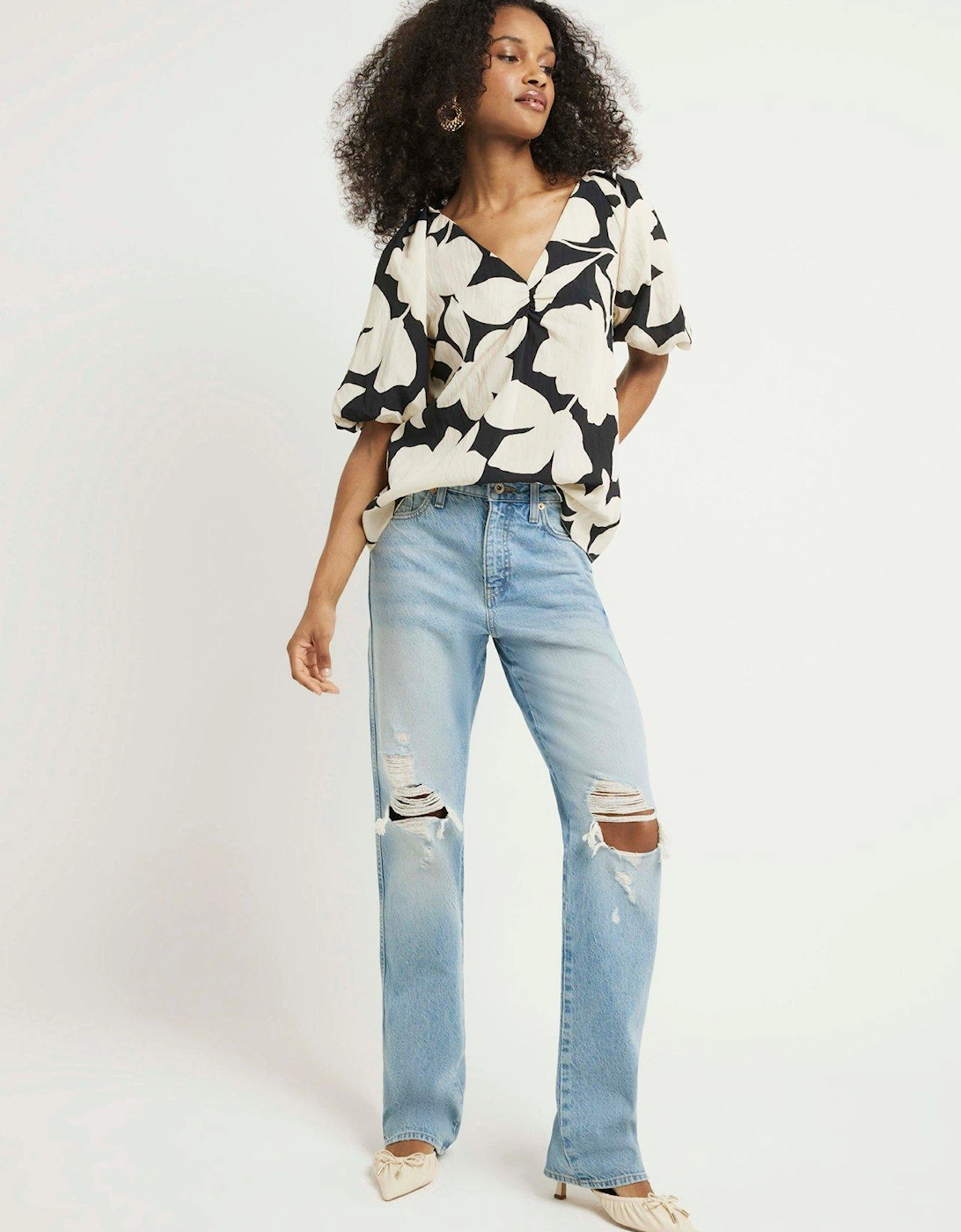 Floral Neck Blouse - Black, 2 of 1