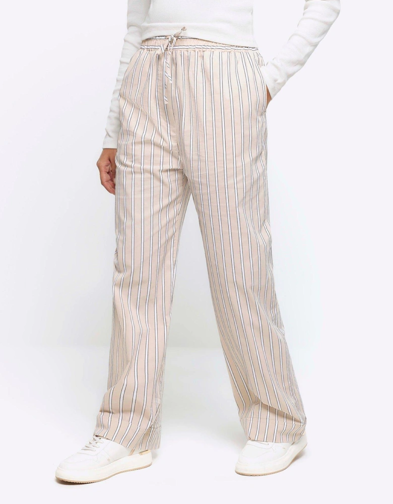 Stripe Straight Pull On Trousers - Beige
