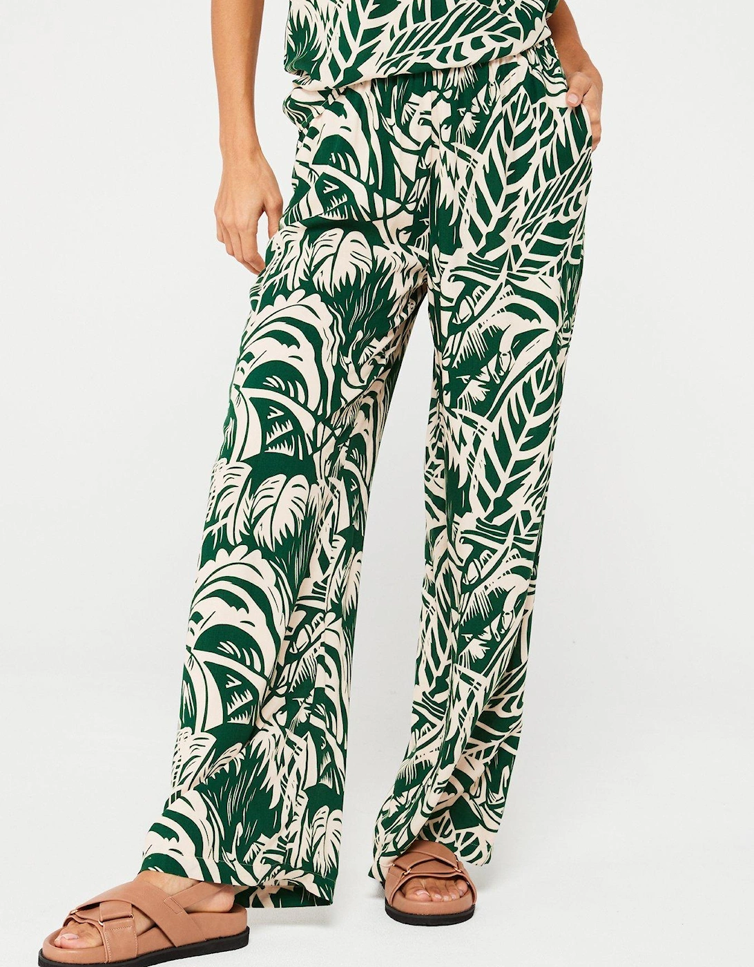 High Waisted Wide Leg Trousers - Green, 3 of 2