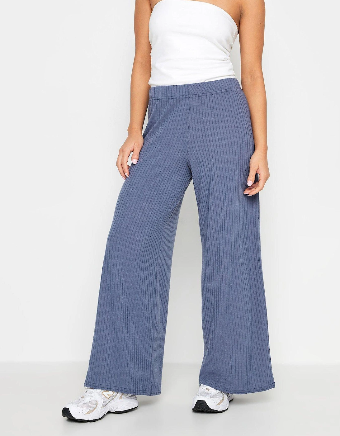 Petite Blue Rib Wide Leg Trousers, 2 of 1