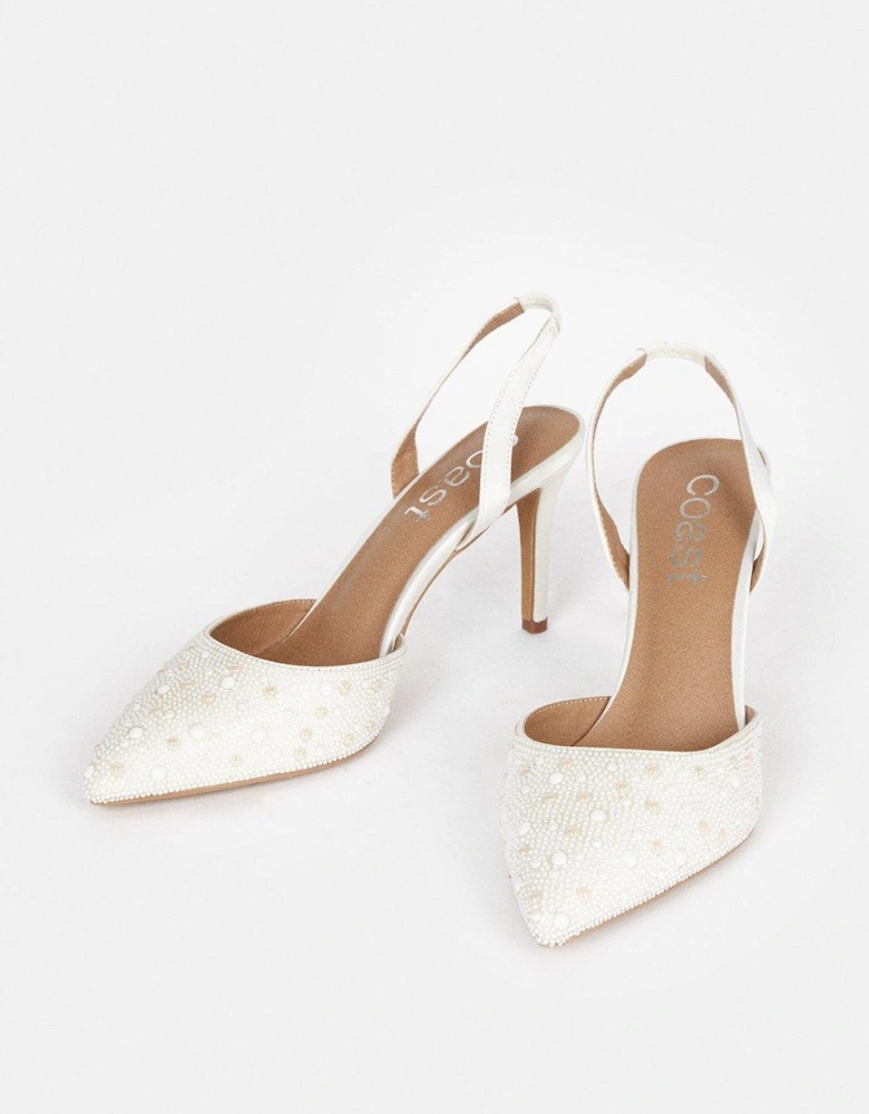 All Over Pearl Mid Heel Sling Back Shoe