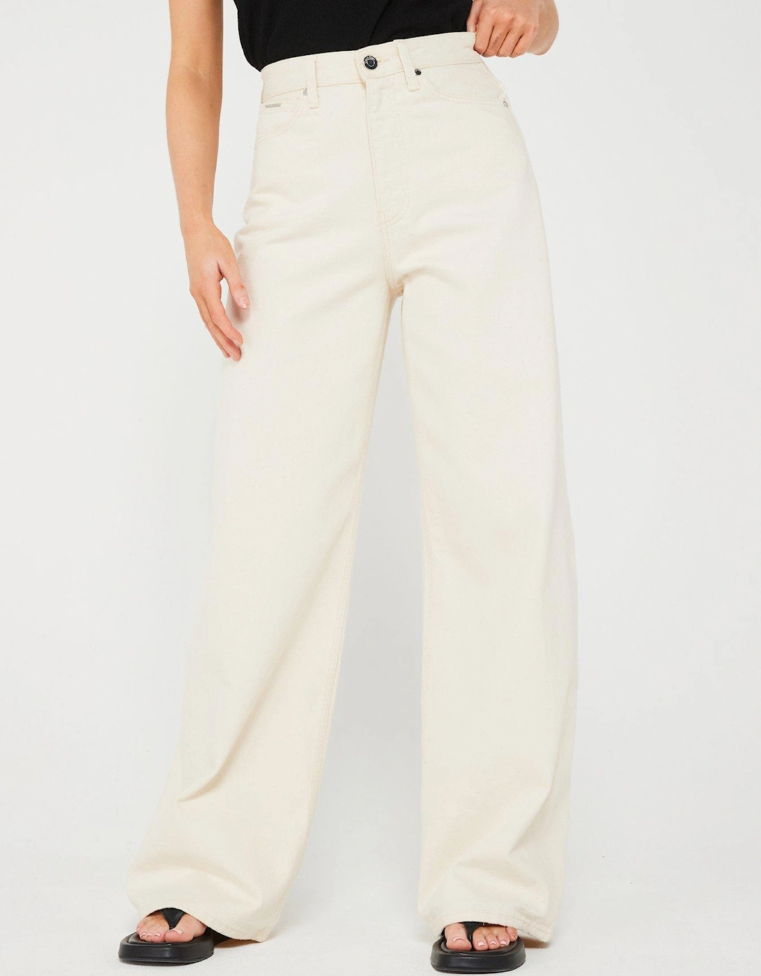 High Rise Wide Leg Jeans - Cream, 5 of 4