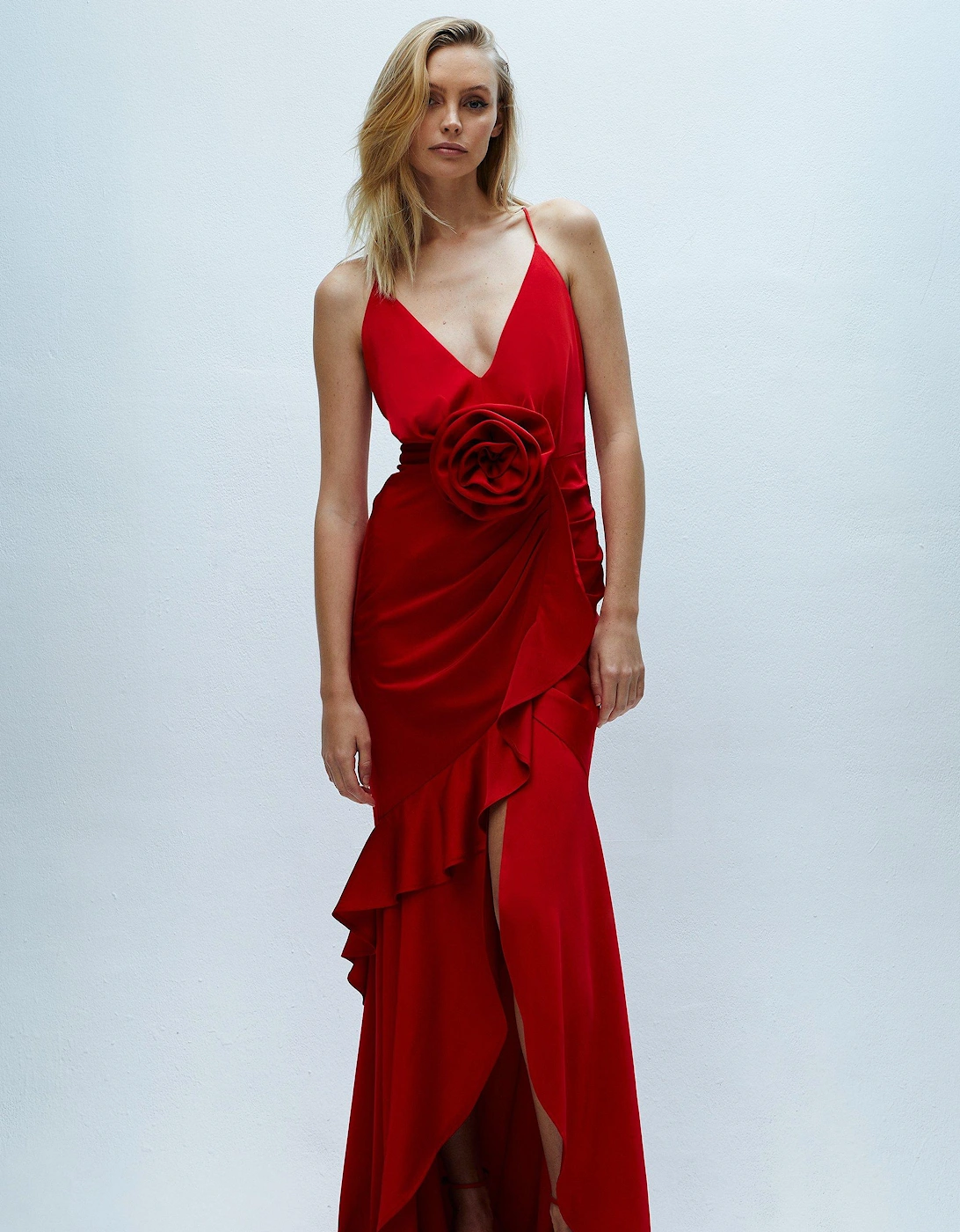 Rose Detail Satin Maxi Dress With Train, 5 of 4