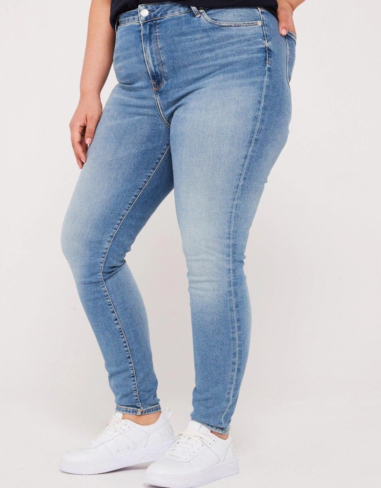 Plus Size High Waisted Skinny Jeans - Blue