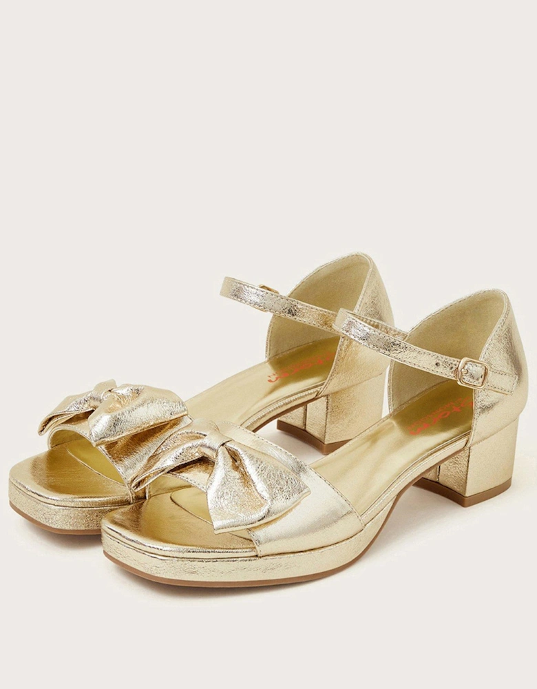 Girls Bow Platform Sandals - Gold