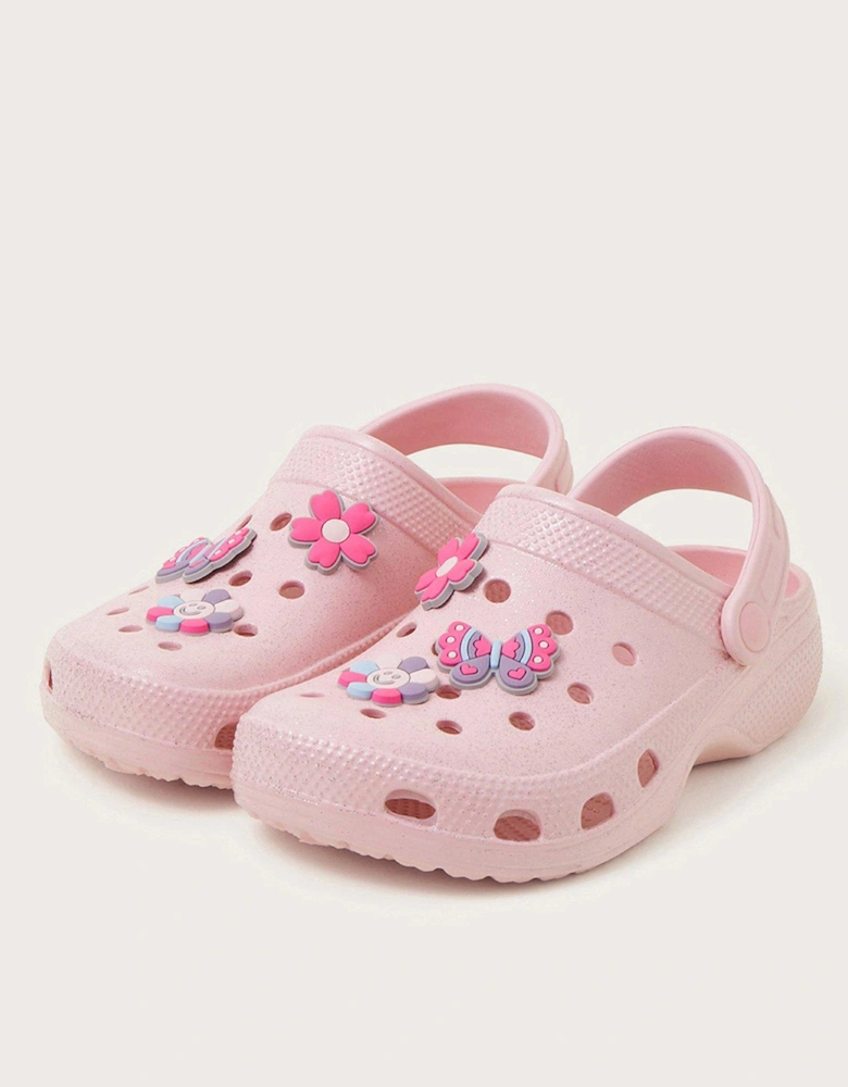 Girls Glitter Butterfly Clogs - Pink