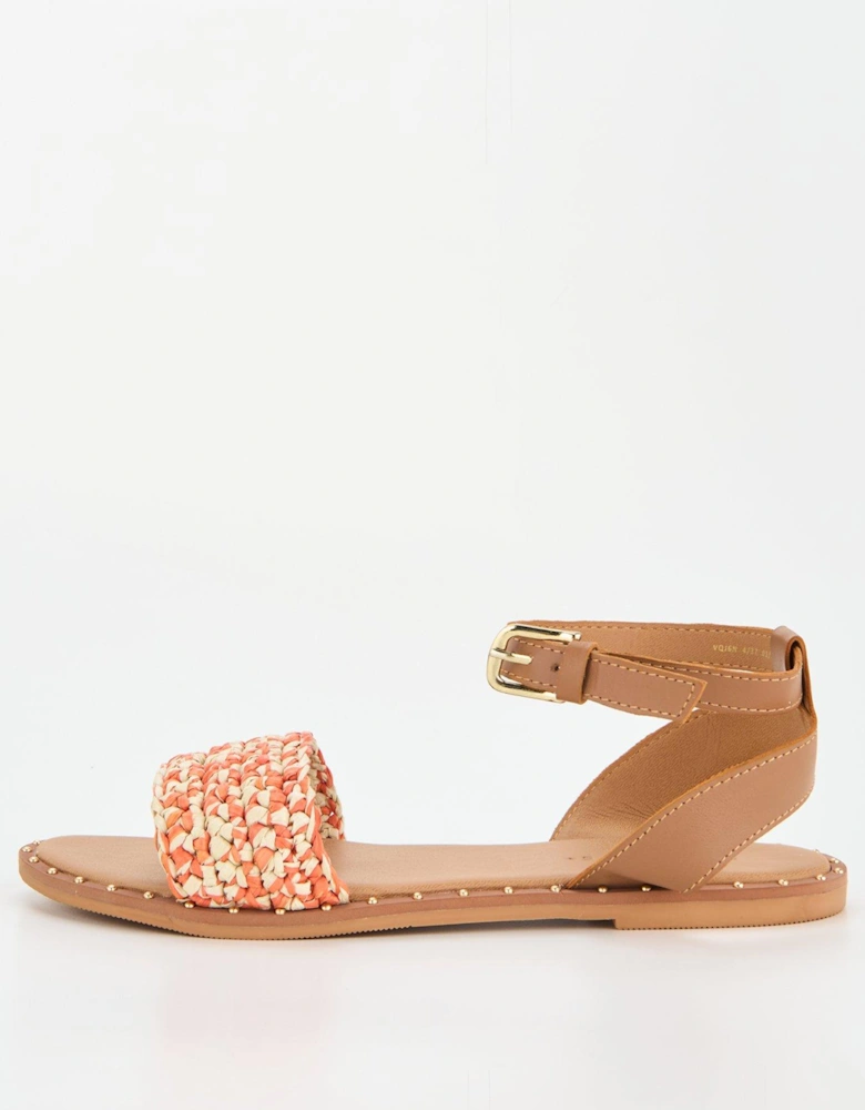 Wide Fit Leather Weave Strap Sandal With Studs