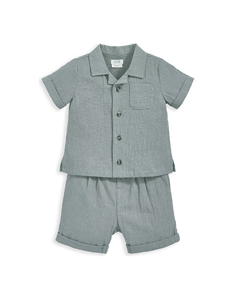 Baby Boys 2 Piece Linen Shirt And Shorts Set - Green
