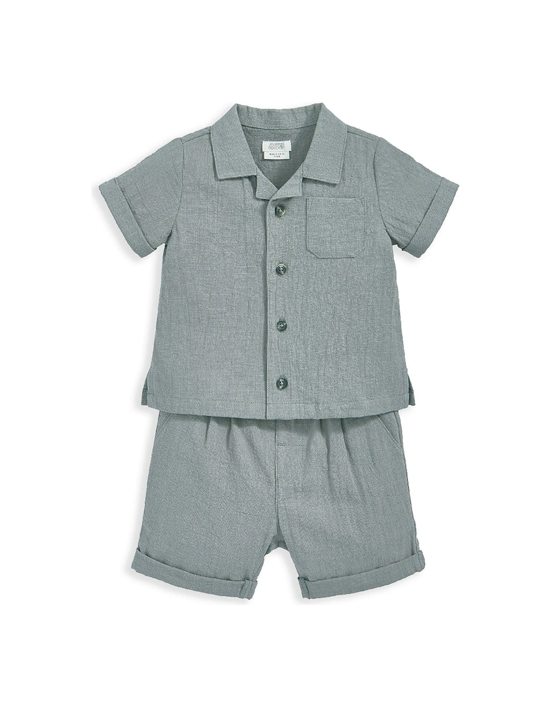 Baby Boys 2 Piece Linen Shirt And Shorts Set - Green, 2 of 1