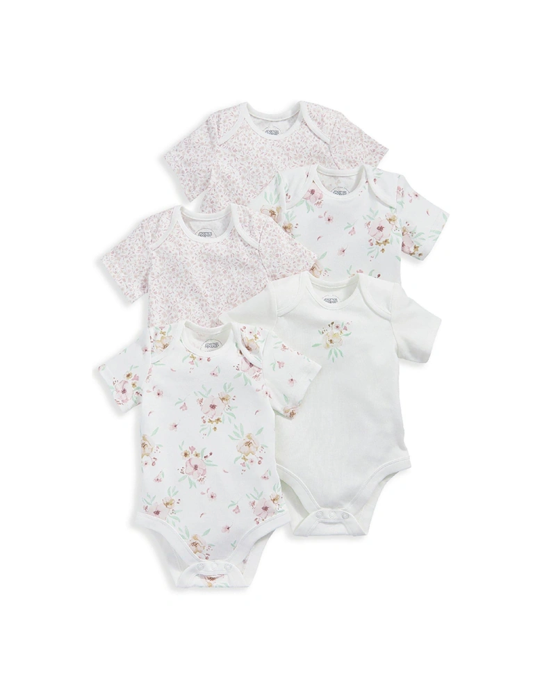 Baby Girls 5 Pack Flower Bodysuits - Pink