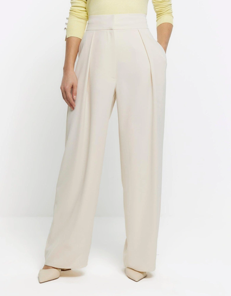 Pleated Wide Leg Trouser - Cream