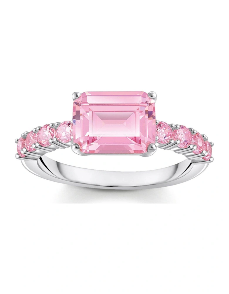 Heritage Glam Pink Solitaire Ring: 925 Silver and Pink Zirconia