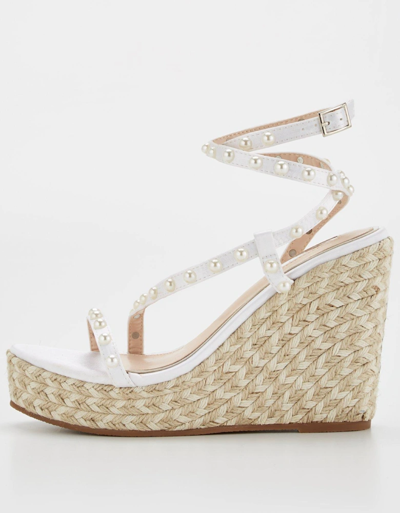 Be Mine Bridal Mysha Pearl Embellished Espadrille - Ivory Satin