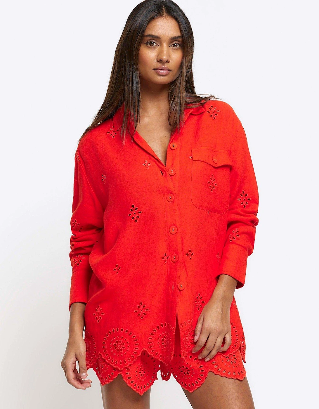 Broderie Linen Shirt - Red, 2 of 1