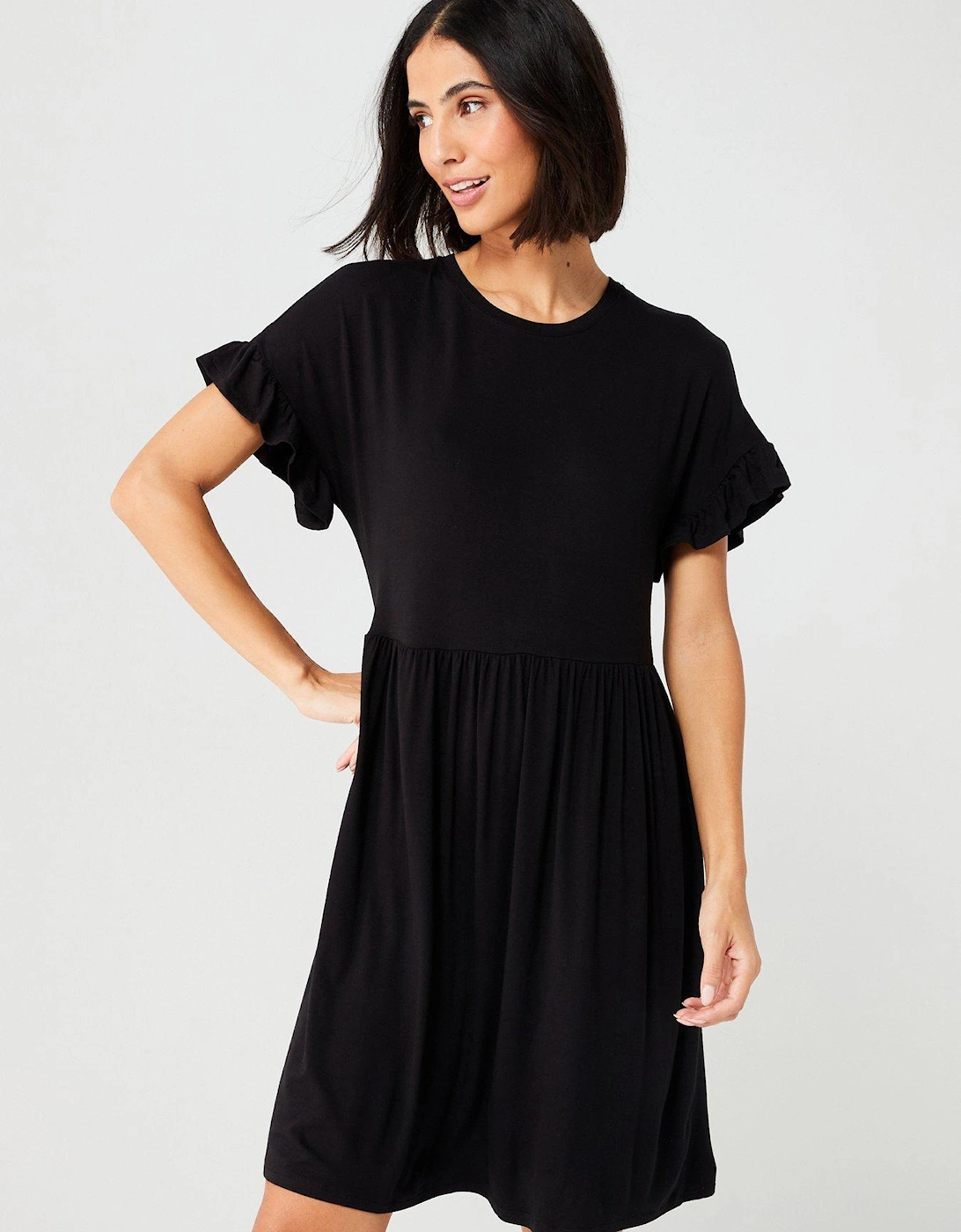 Ruffle Sleeve Mini Dress - Black, 6 of 5
